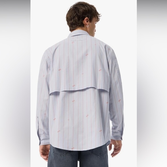 Cross Eyed Moose oversized shirt Men's XL Striped Button-Up Sky w Red stripe NWT - Picture 2 of 6